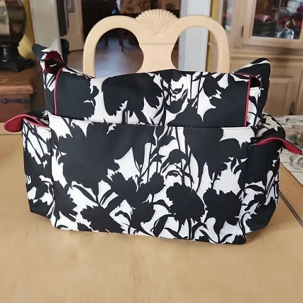 OIOI Australian nylon black,white and red floral diaper/messenger bag